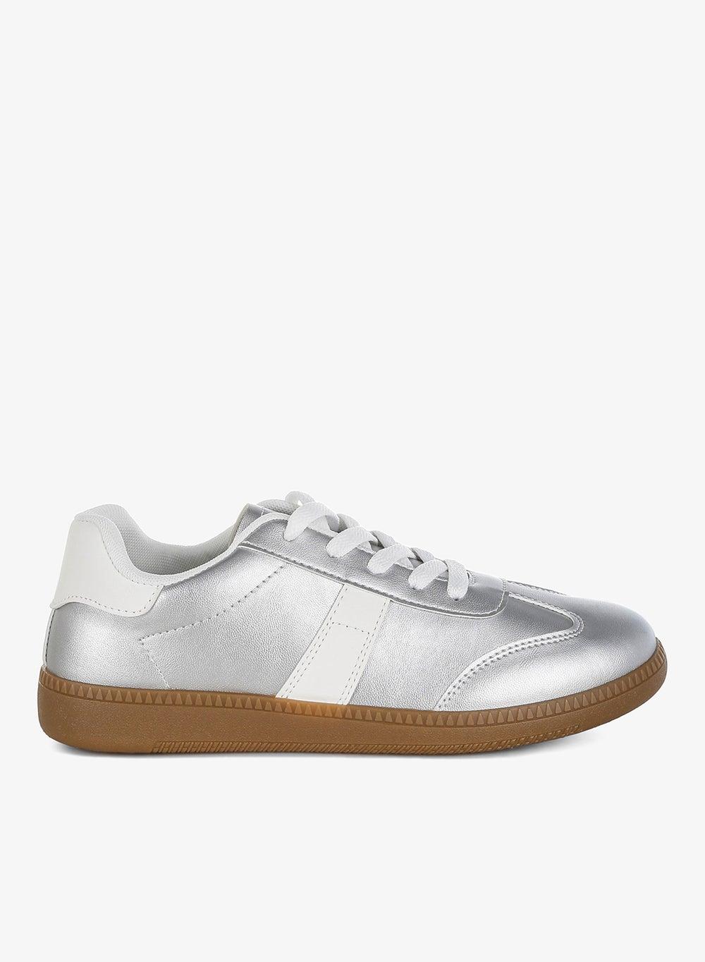 Sh5270 Silver Lace-Up Metallic Sneakers - Image 1