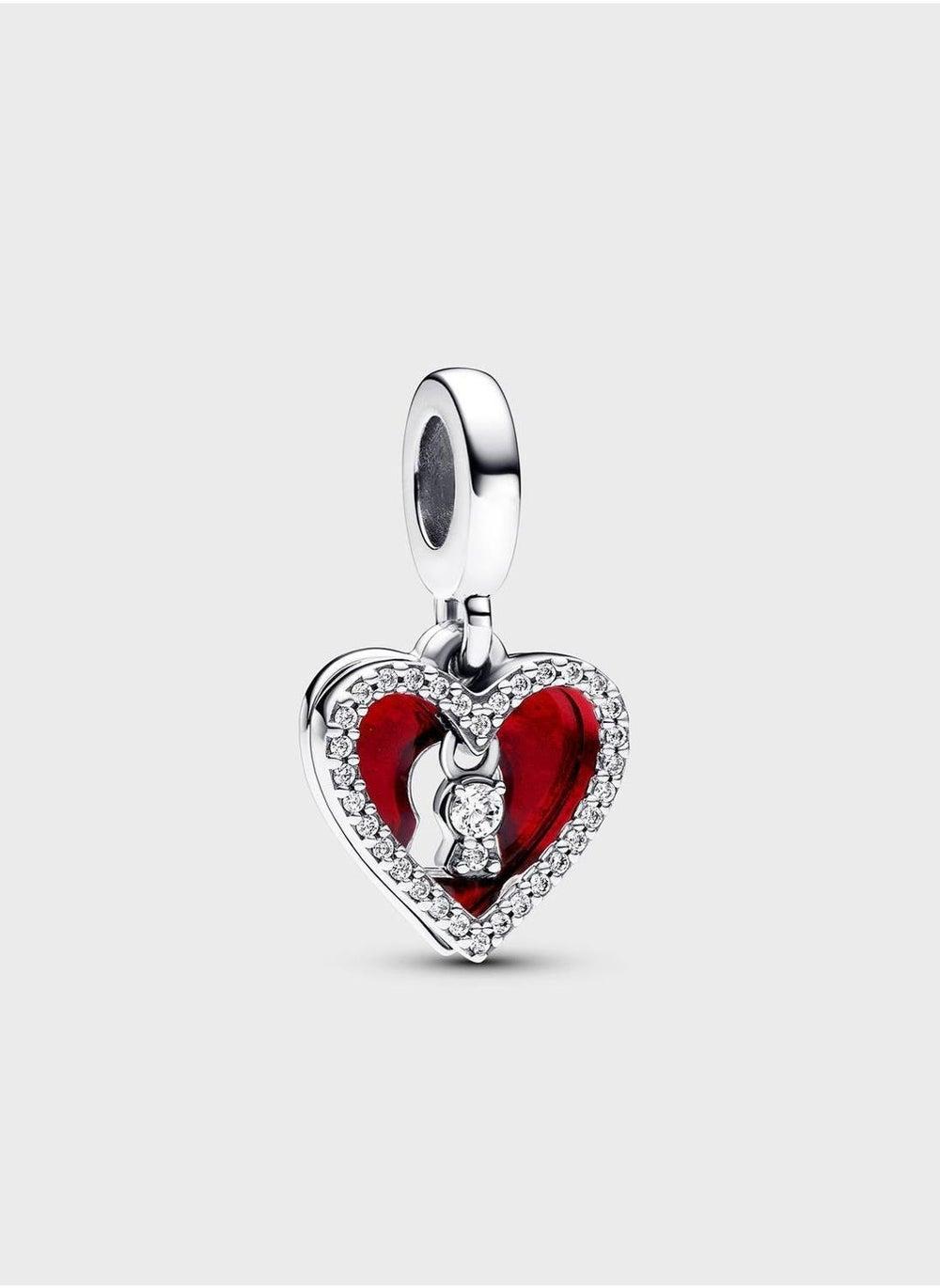 PANDORA Sterling Silver Red Heart & Keyhole Charm - Image 1