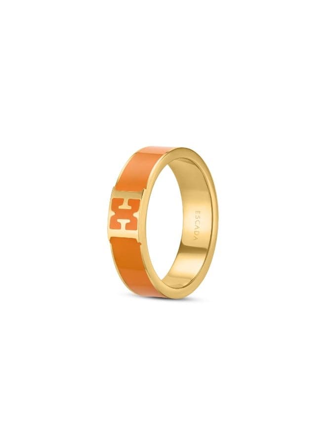 ESCADA Scarlett Gold Plated Logo Ring with Orange Enamel - Image 1