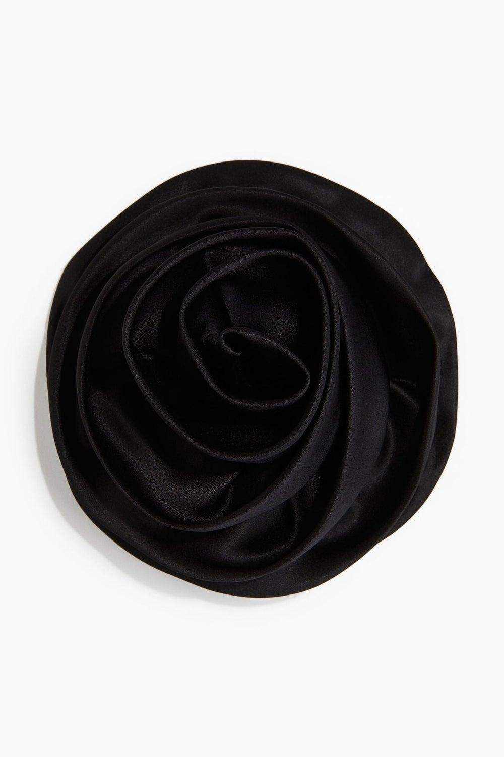Elegant Black Silk-Flower Hair Clip Accessory - Image 1