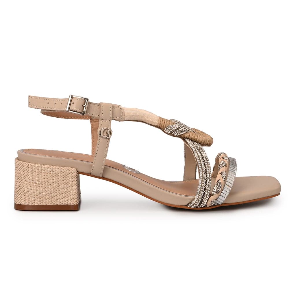 Elegant Ivory Raffia Crystal Embroidered Heeled Sandals - Image 1