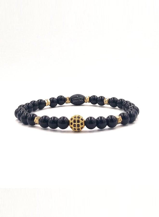 CHRYSOSTOMOS Black Obsidian & Gold Hematite Men's Bracelet - Image 1