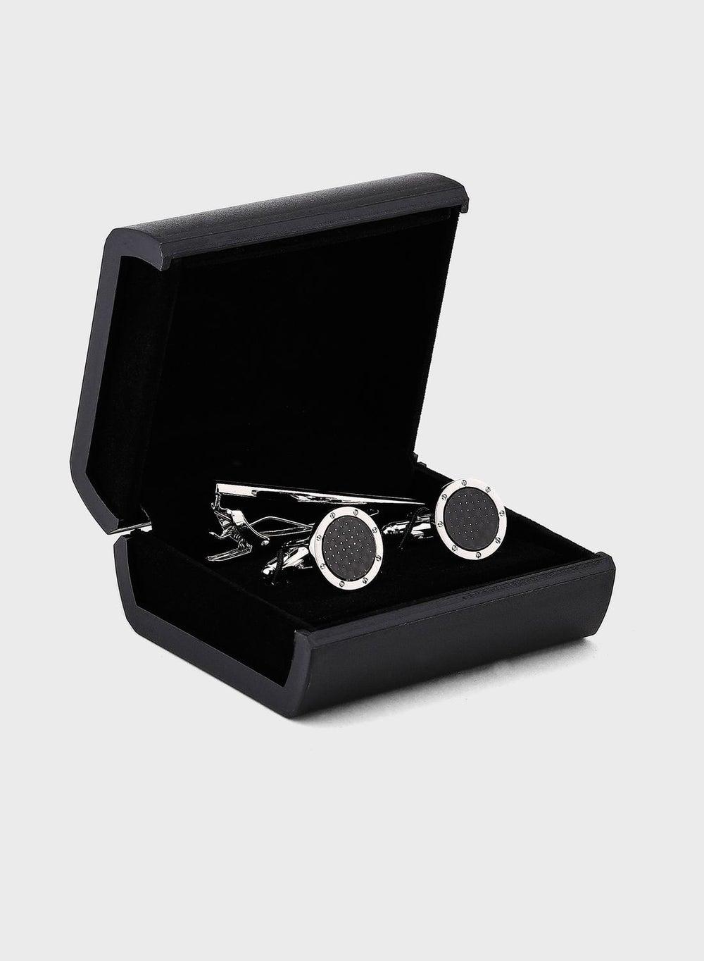 Robert Wood Elegant Silver Cufflink & Tie Pin Set with Gift Box - Image 1