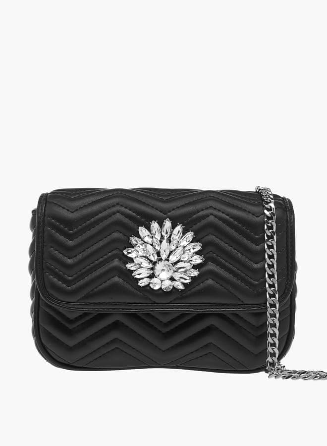 Paprika Embellished Crossbody Bag with Elegant Chain Strap - Image 1
