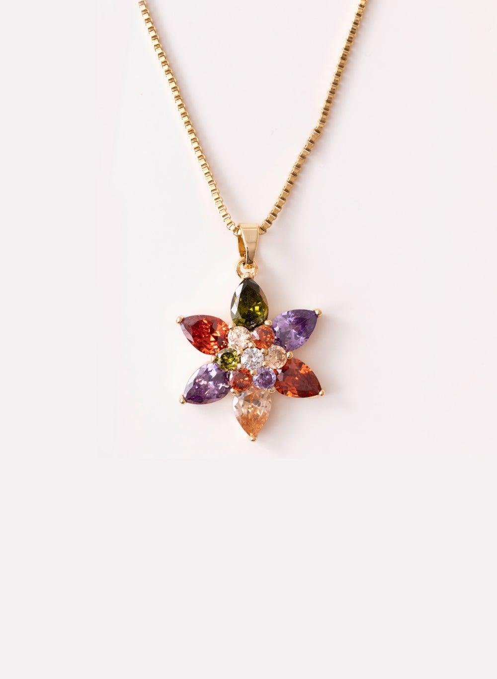 AMICA Floral Elegance Necklace with Red Stone Charm - Image 1