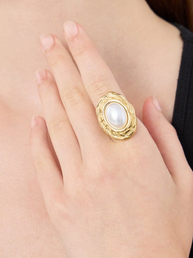 Styli Faux Pearl Ornate Ring - A Touch of Elegance - Image 1