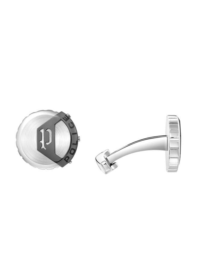 POLICE Megalithic Stainless Steel Cufflinks with Grey Logo - Image 1