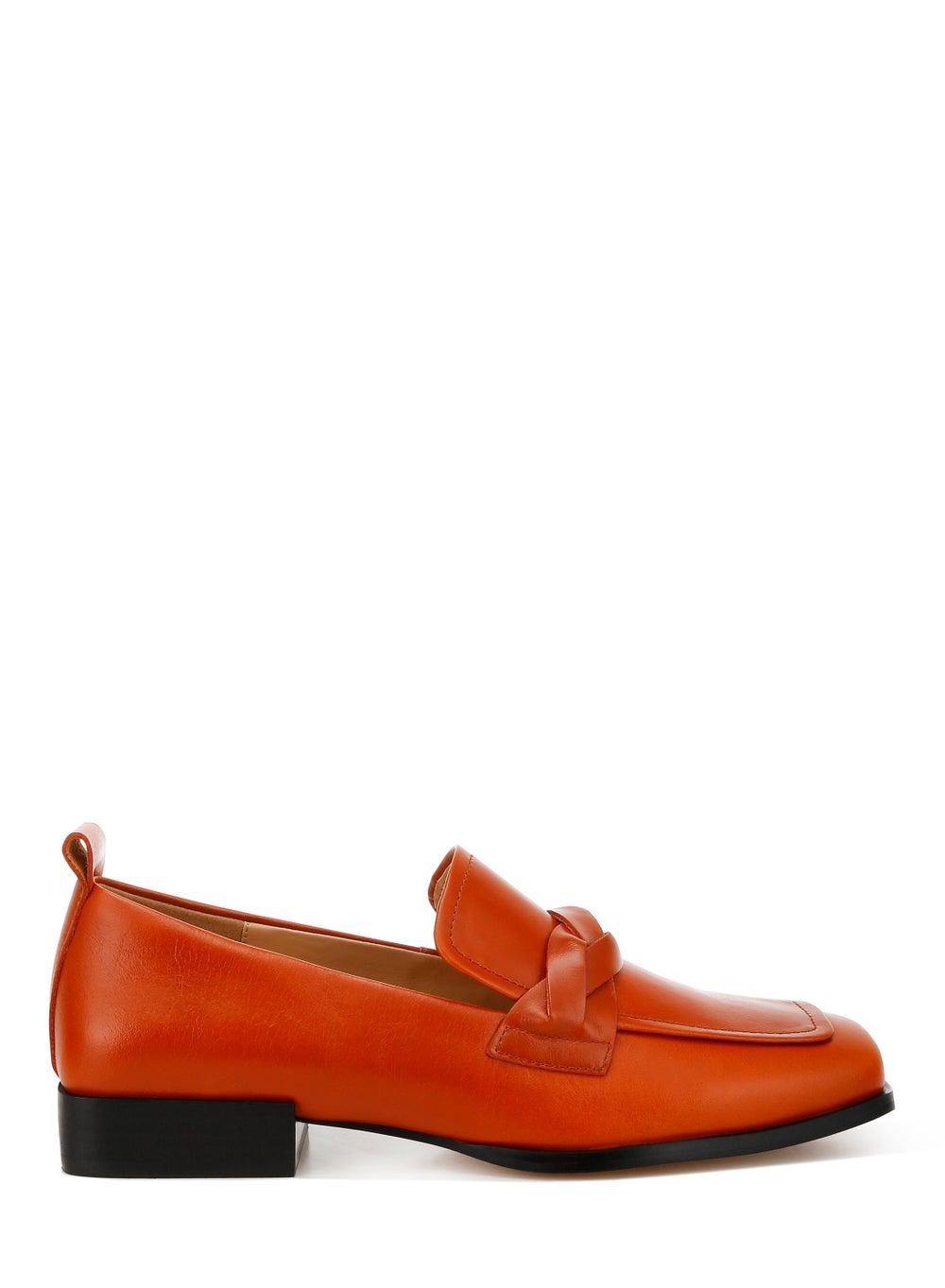 SH4828 Cognac Genuine Leather Braided Loafers - Image 1