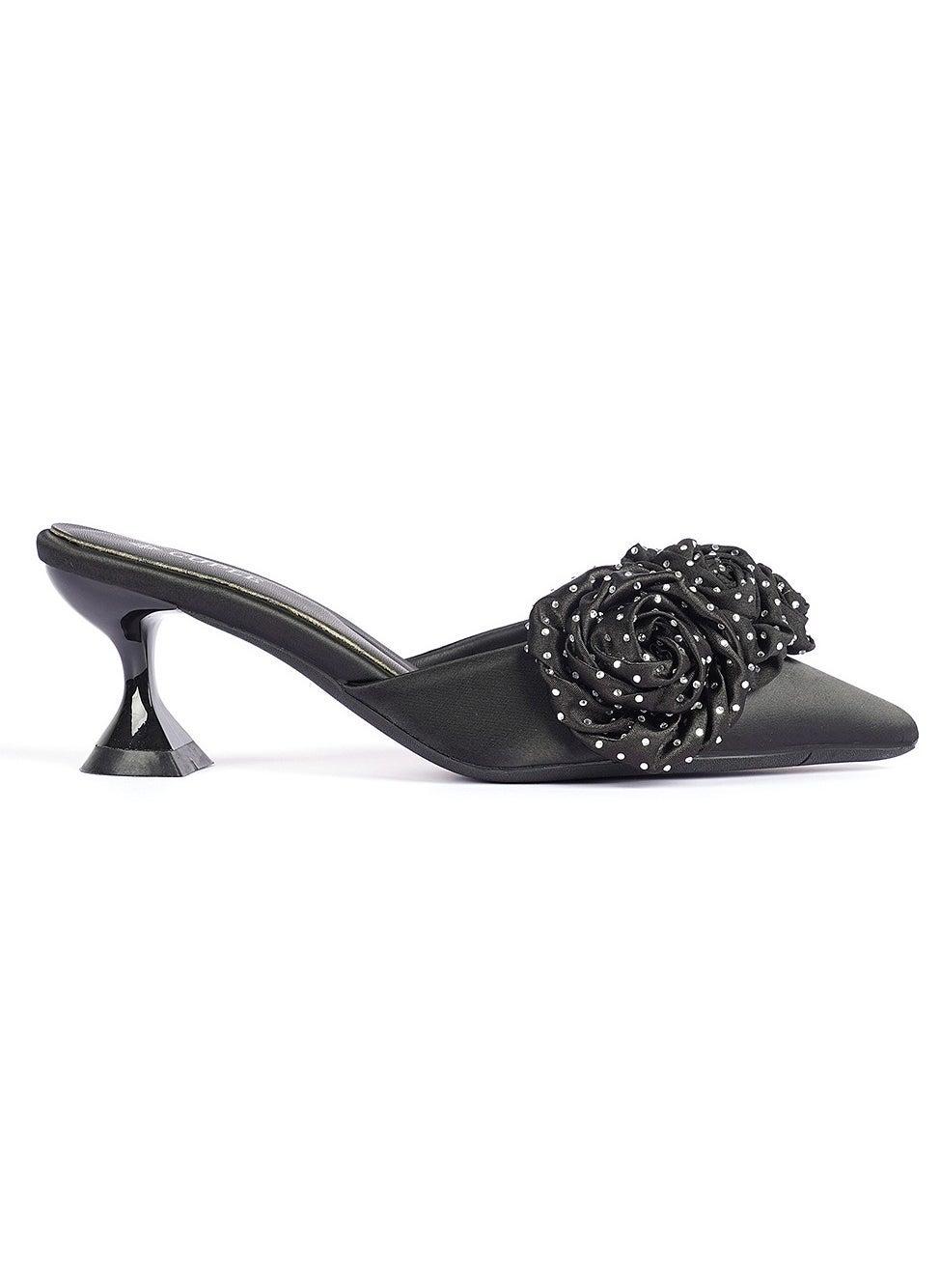 Elegant Black Mid Heel Festive Mules for Women - Image 1