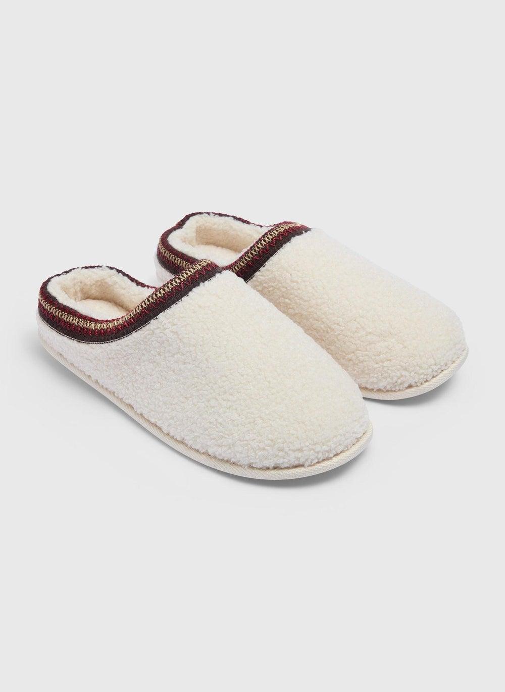 Elegant Cream Borg Trim Mule Slippers - Comfort Redefined - Image 1