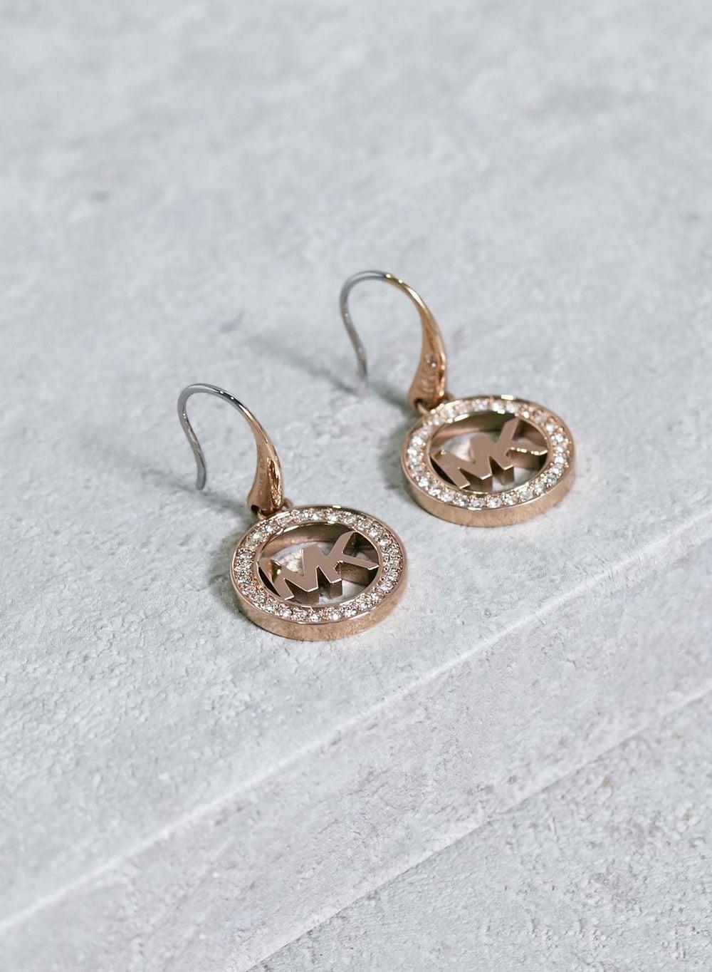 Michael Kors Rose Gold Cubic Zirconia Logo Earrings - Image 1