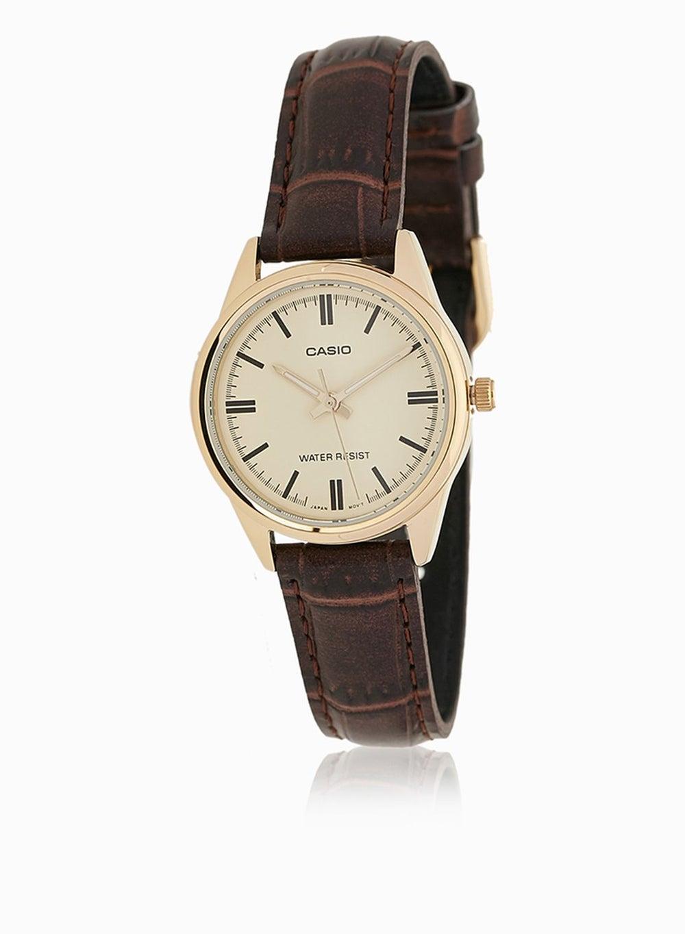 CASIO Elegance: Women's Cream Dial Leather Watch - Image 1