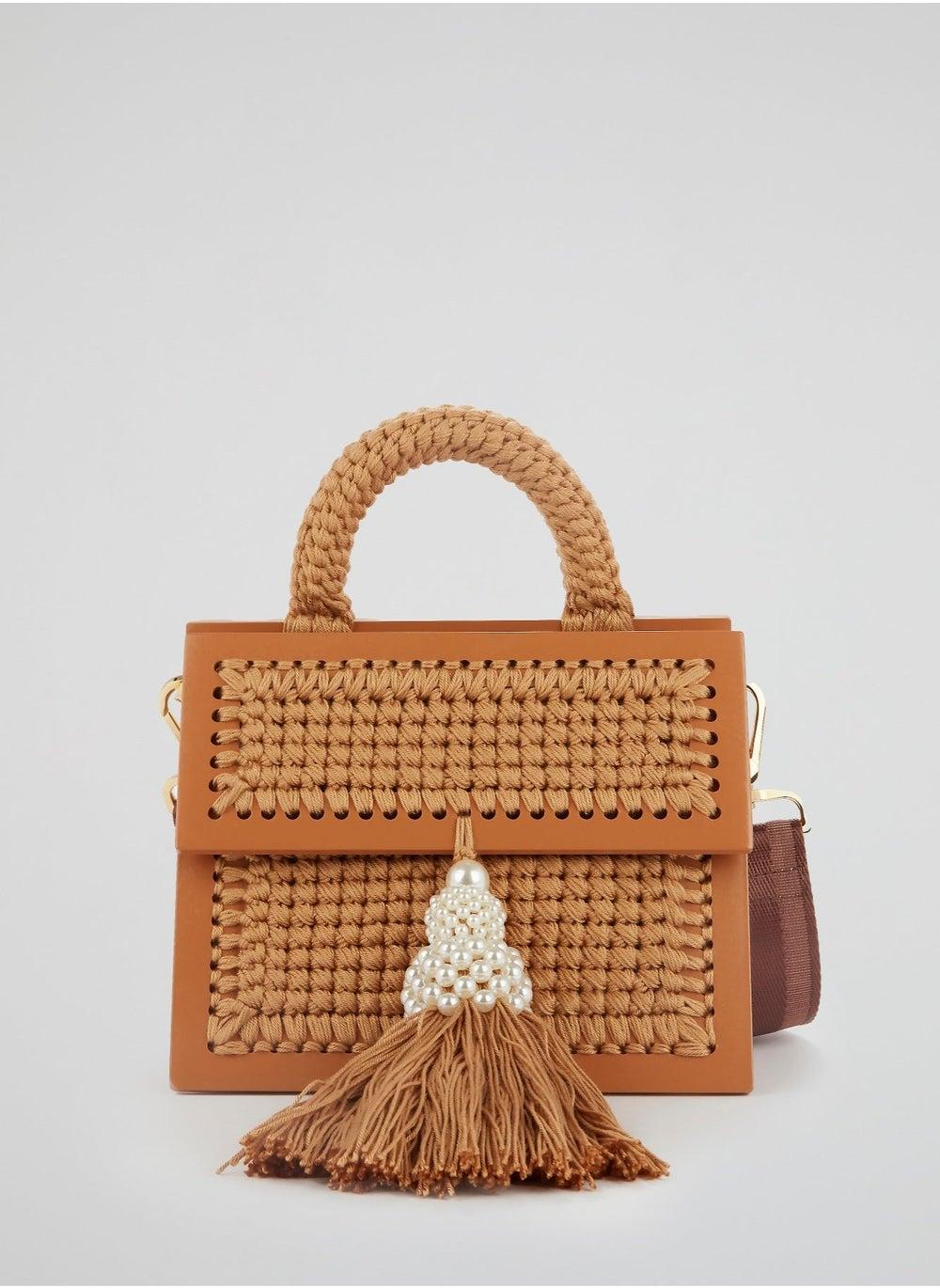 0711 Tbilisi Brown Copa Pearl Tassel Purse – Elegance on the Go - Image 1