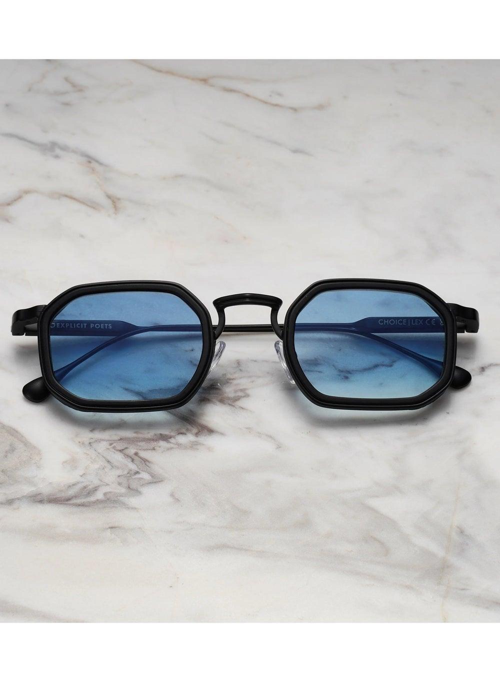 Explicit Poets LEX Matt Black Gradient Blue Sunglasses A8EP9 - Image 1