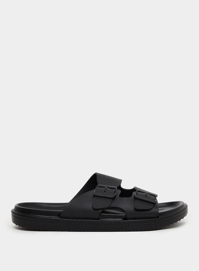 Styli Dual Buckle Black Slip-On Flip Flops - Men's Comfort - Image 1