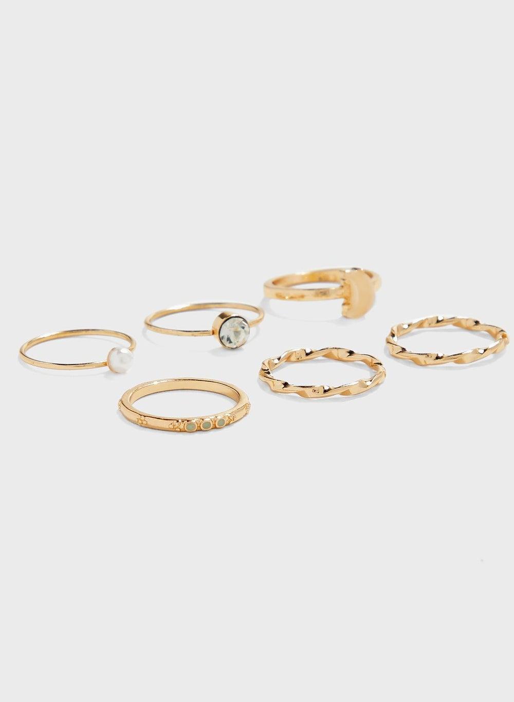 ELLA Pearl and Moon Rings Multipack - Elegance Unfolded - Image 1