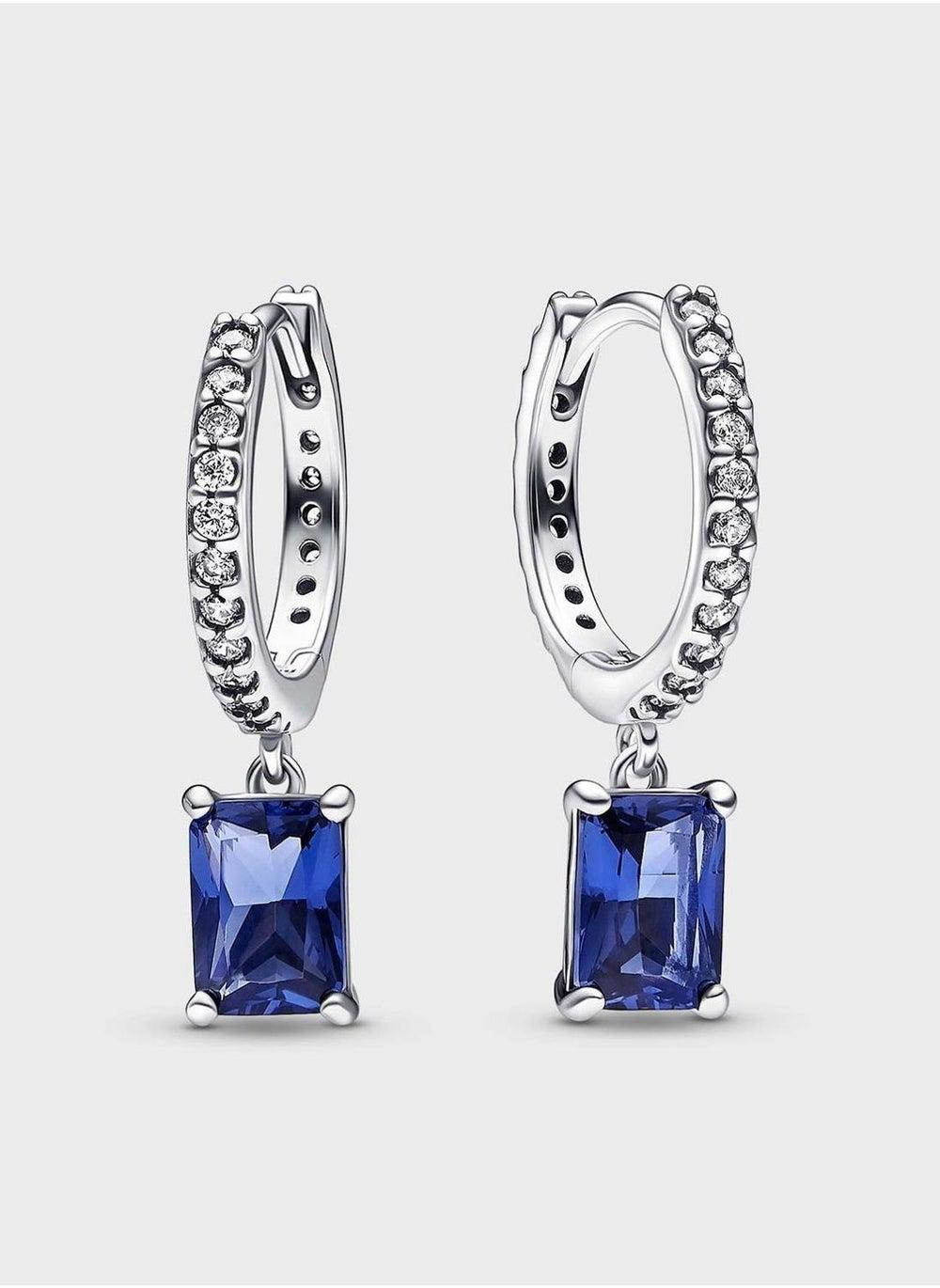 PANDORA Blue Princess-Cut Sparkling Sterling Hoops - Image 1
