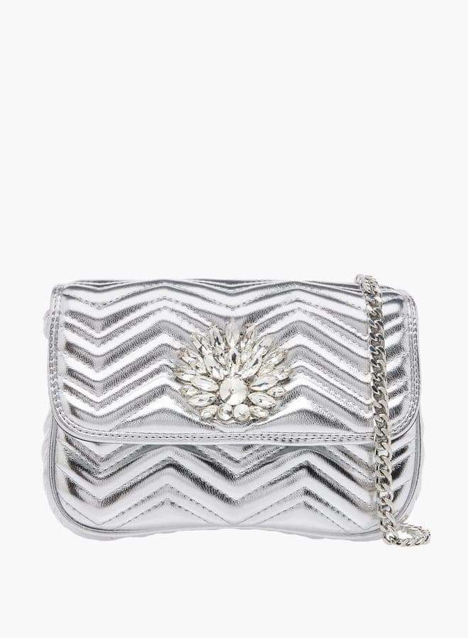 Paprika Embellished Elegance Crossbody Bag with Chain Strap - Image 1