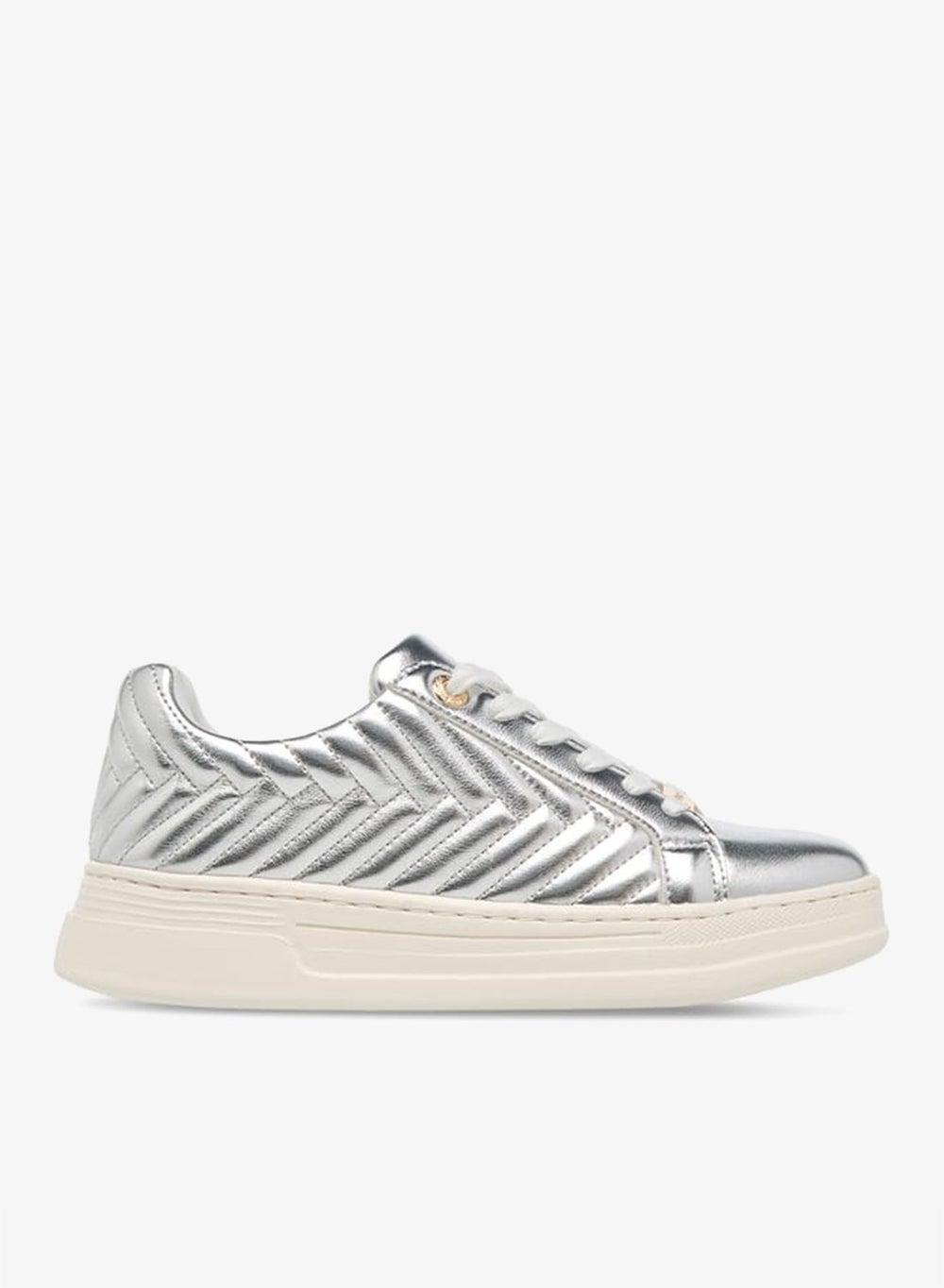 Onexbq8965Silver Elegant Quilted Metallic Sneakers - Image 1