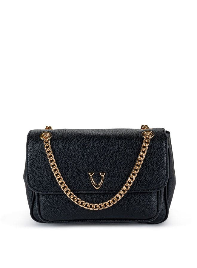Vincci Elegance: Black Chain-Detailed Shoulder Bag - Image 1