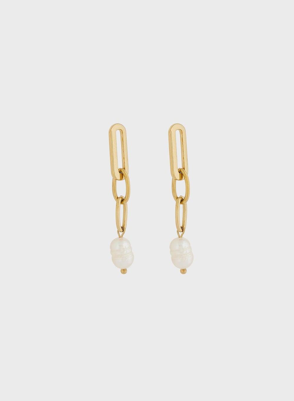GRETA Long Chain Pearl Earrings by Lady Mauve - Image 1