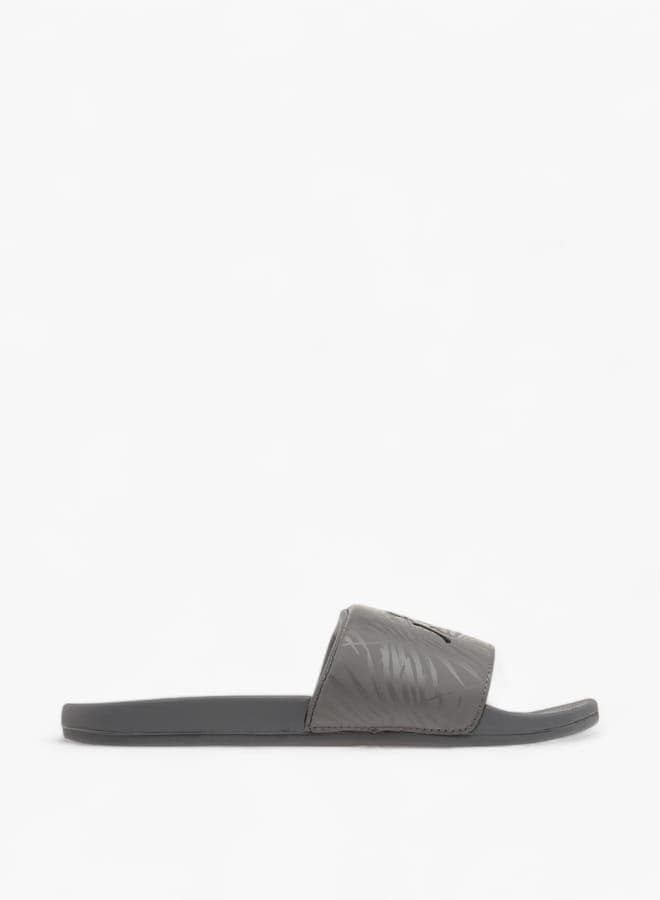 Elegant Grey Embossed Slides for Women – 150635Wgrey - Image 1