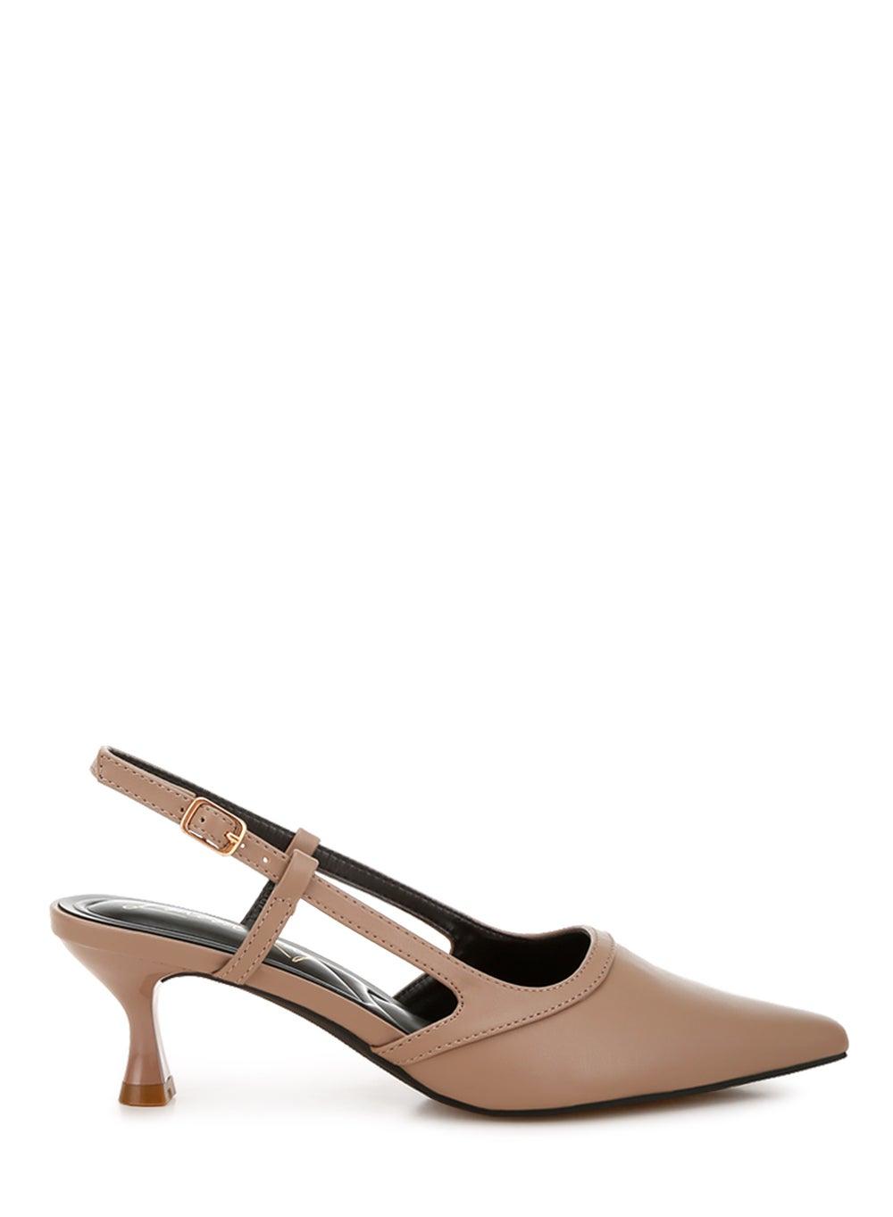 Sh4791 Taupe Kitten Heel Slingback Elegance - Image 1