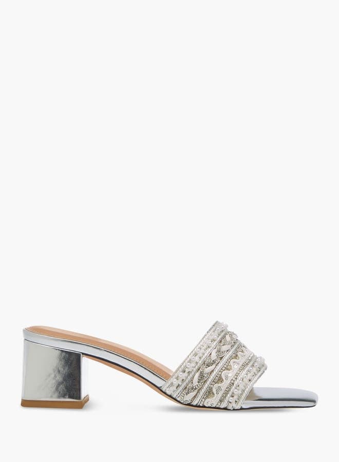 Elegant W23W69White Embellished Block Heel Sandals - Image 1
