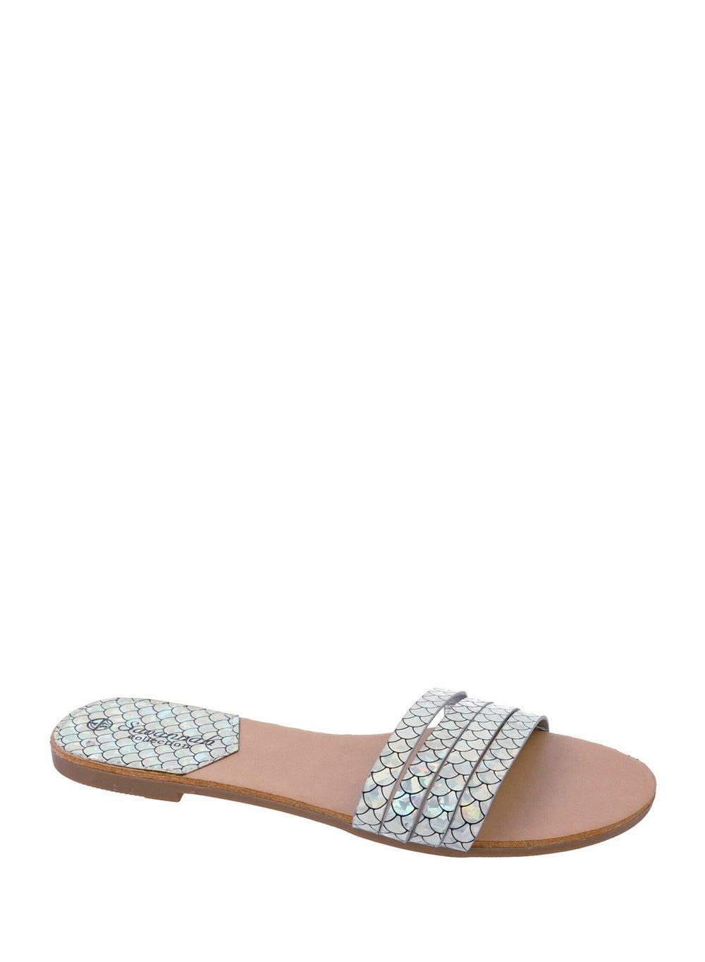 Elegant F12001Rm1 Silver Metallic Slide Sandals - Image 1