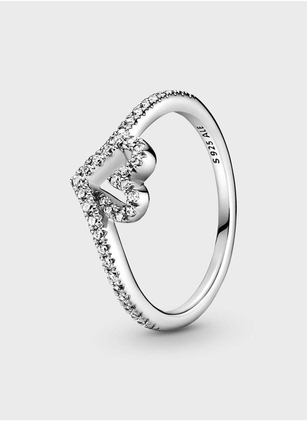 PANDORA Women's Sparkling Wishbone Heart Ring in Sterling Silver - Image 1