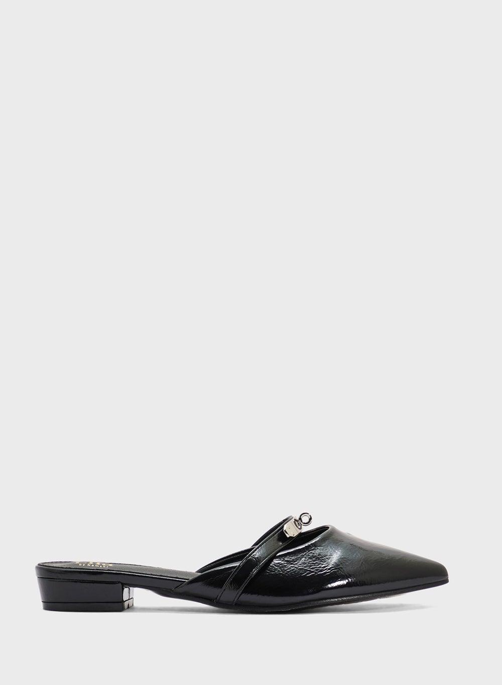 Elegant X2503 144 Black Pointed Slip-On Mule Flats - Image 1
