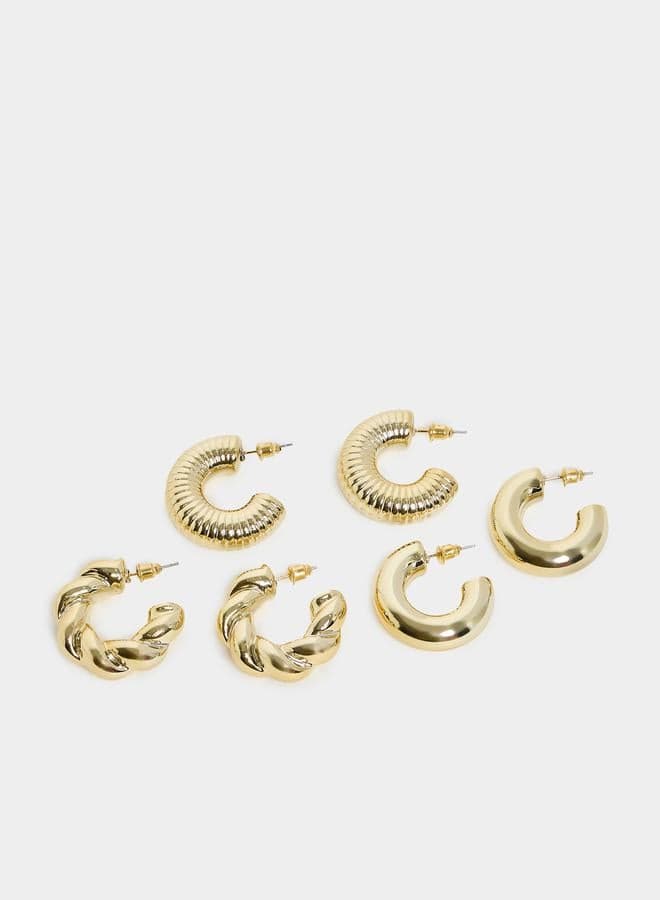 Styli Trio Elegance - Textured Earrings Set for Women - Image 1