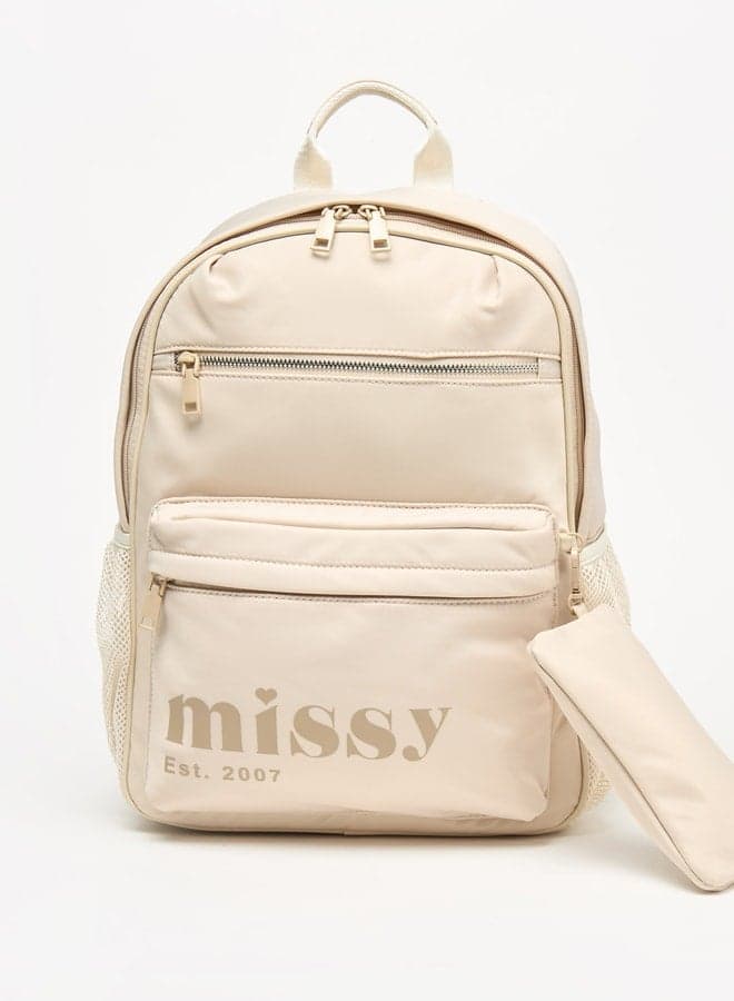 MISSY Logo Print Chic Backpack & Pencil Pouch for Women - Image 1