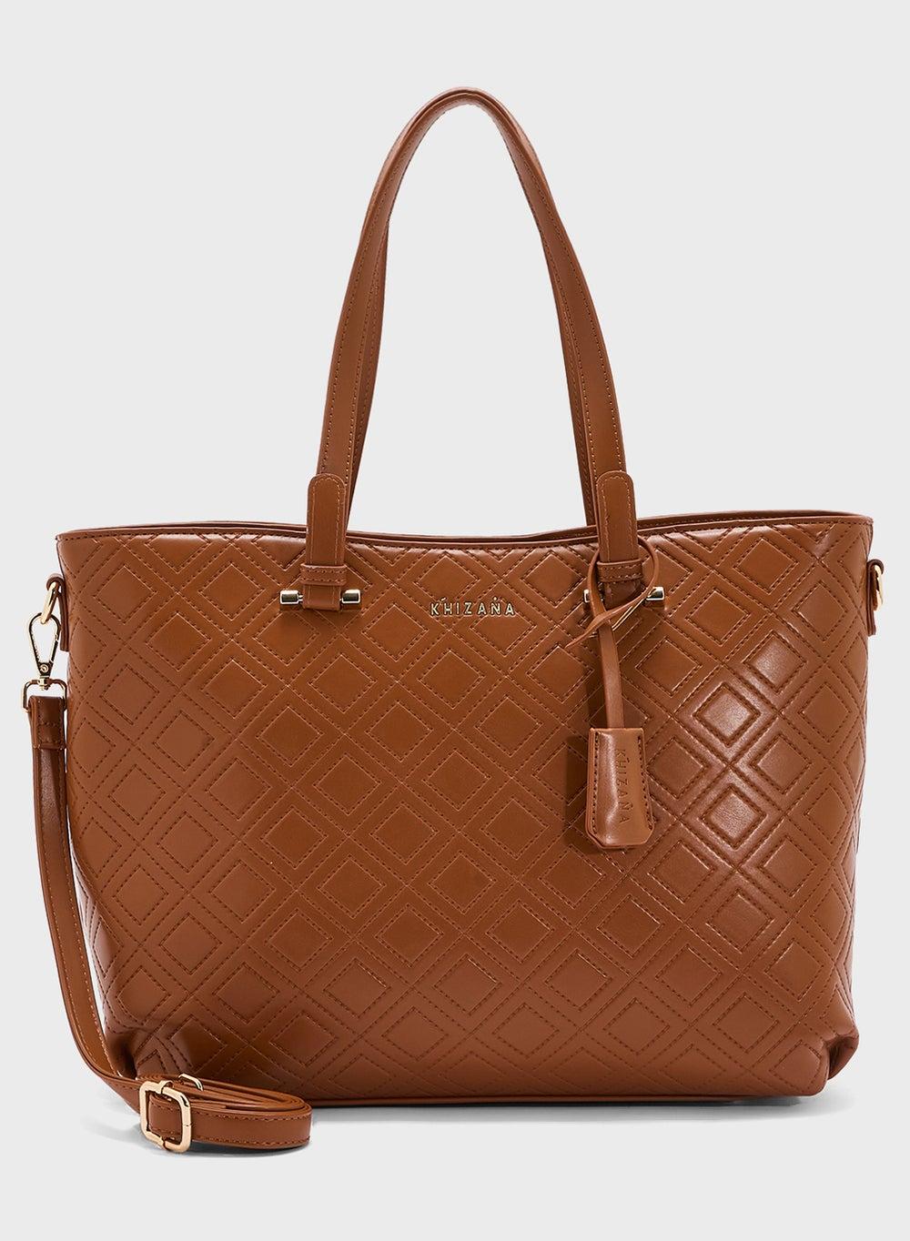 Khizana Elegant Faux Quilt Women's Tote Bag with Multi-Compartments - Image 1