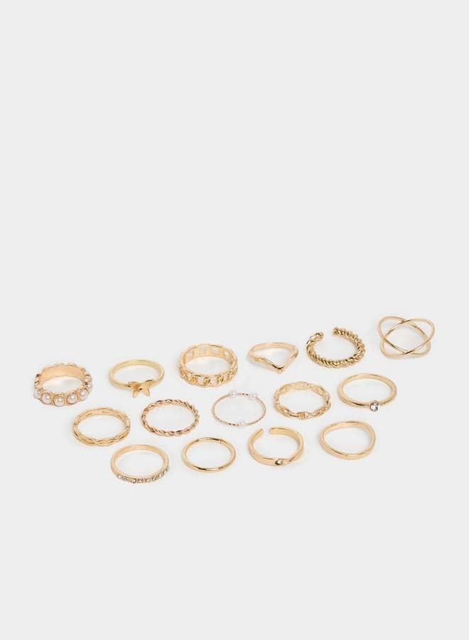 Styli Embellished Women's Ring Collection - Set of 15 - Image 1