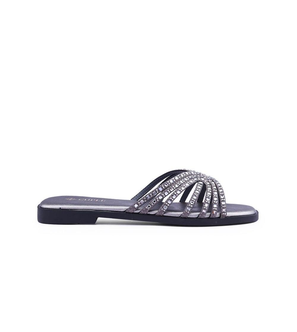 Pewter Interwoven Strap Sandals for Women - Image 1