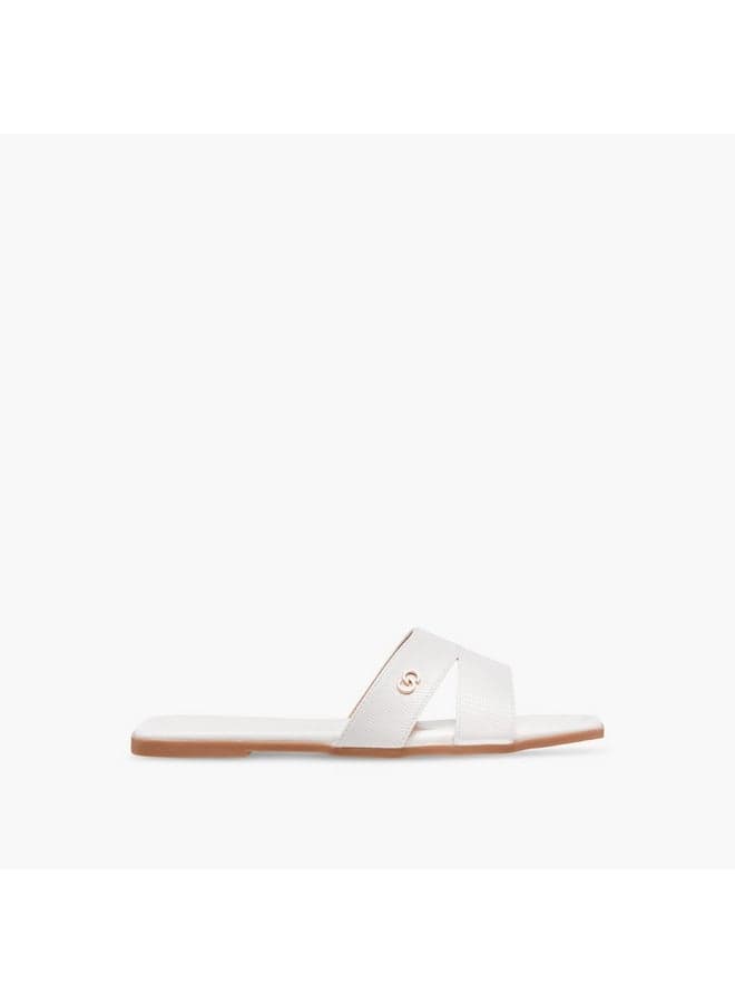 Elegant Mw399 34 White Textured Women's Flat Sandals - Image 1