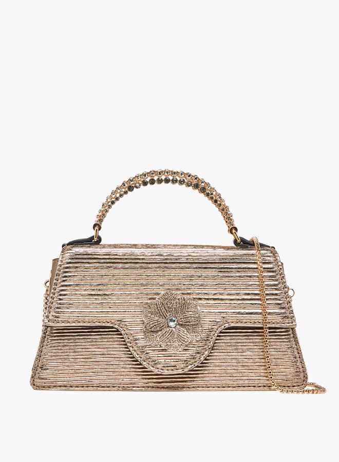 Celeste Elegance Floral Satchel with Luxe Chain Strap - Image 1