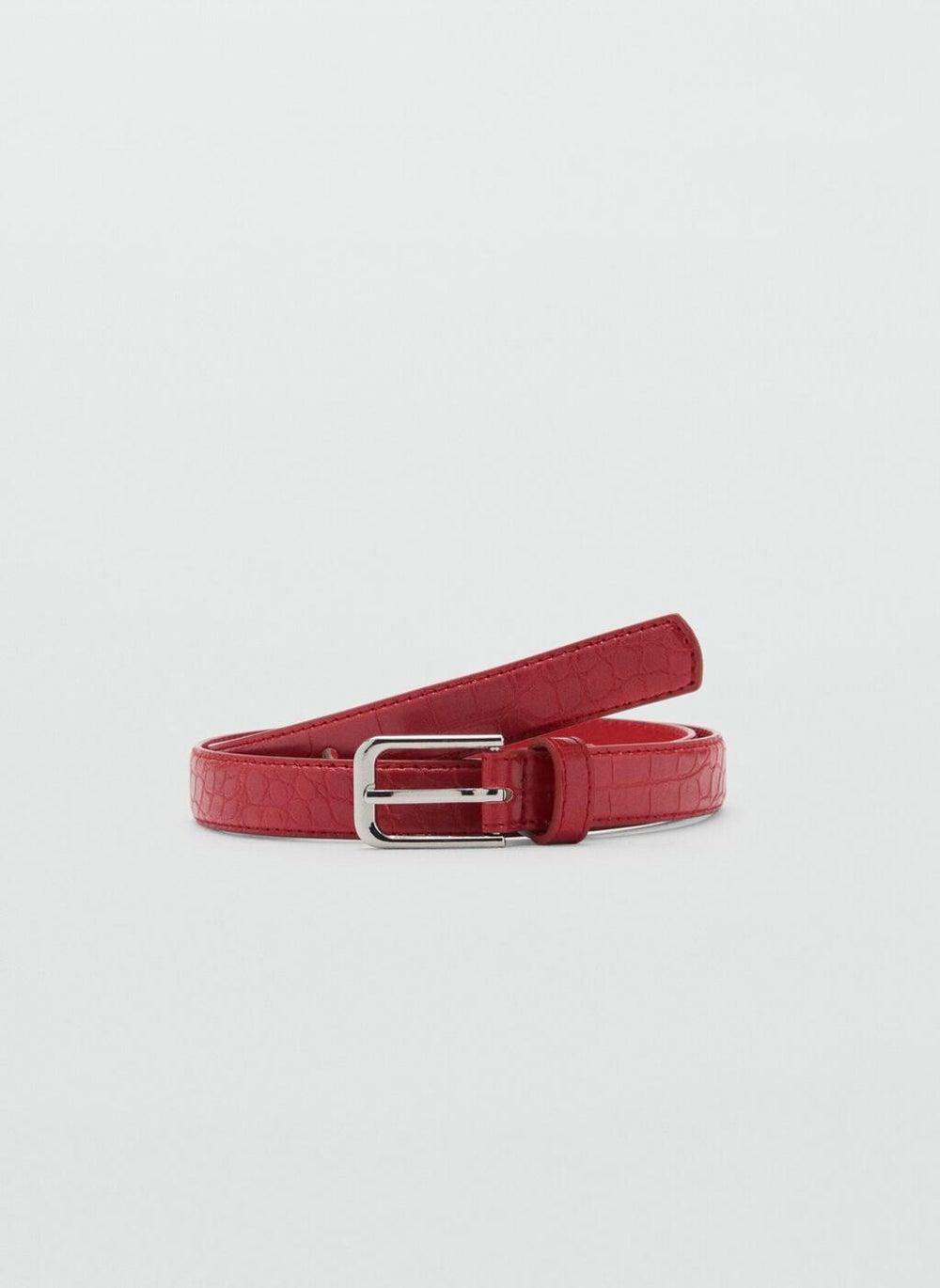 MANGO Croco Leather-Effect Slim Belt for Chic Styling - Image 1