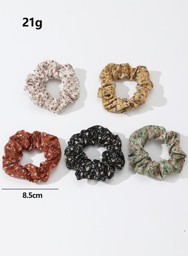 Floral Elegance Hair Tie Quintet - Vibrant Set of 5 - Image 1