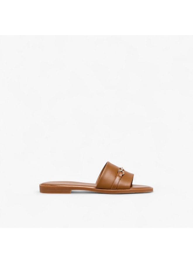 Elegant TAN 6308037 Metal Accent Women's Flat Sandals - Image 1