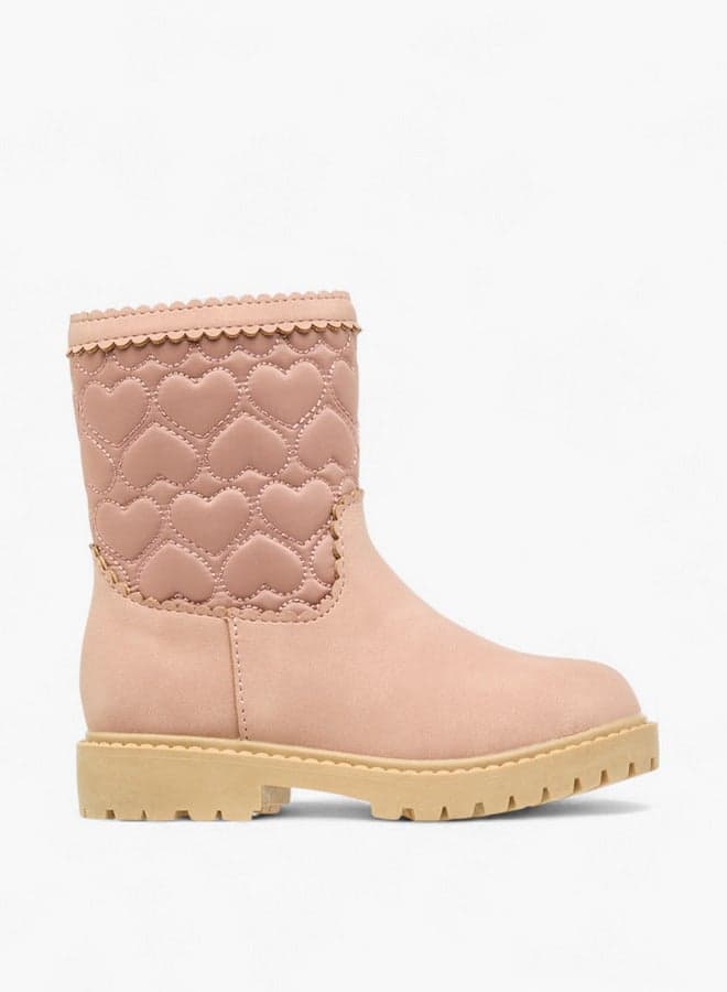 G15646 Y19 Elegant Pink Quilted Heart Boots for Girls - Image 1