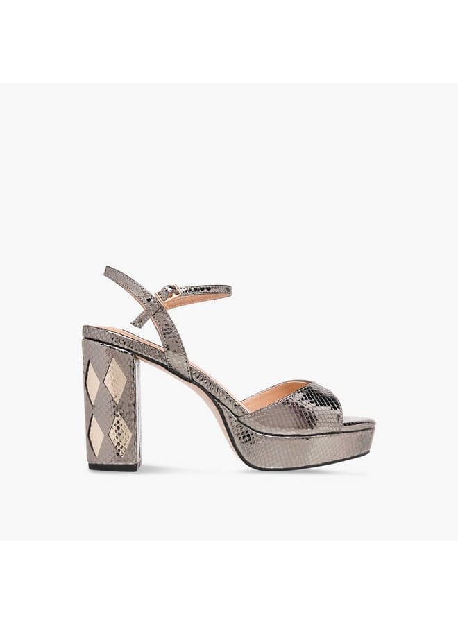 J10501 004 Elevate Grey Textured Heeled Platform Sandals - Image 1