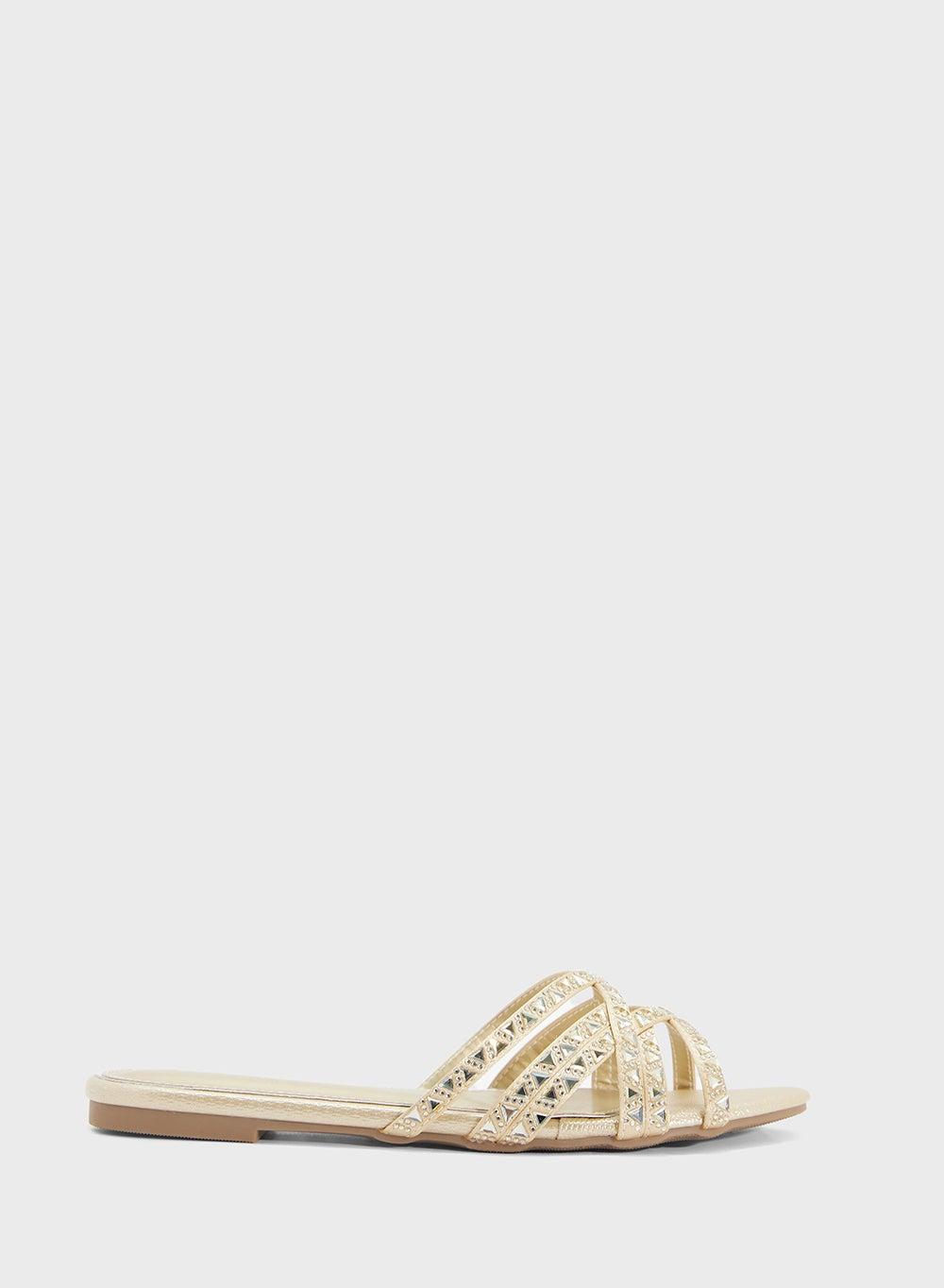 Gold Studded Elegance: Evening Flat Sandals 20182 A1220 - Image 1