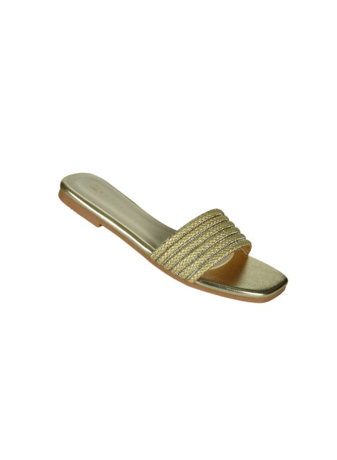 Zayna 221-47 Elegant Light Gold Square Toe Sliders - Image 1