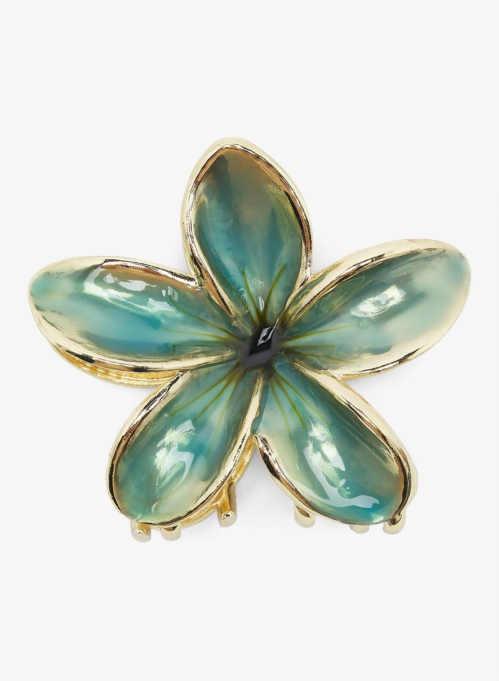Elegant Green Metallic Flower Hair Claw Bch01519 - Image 1