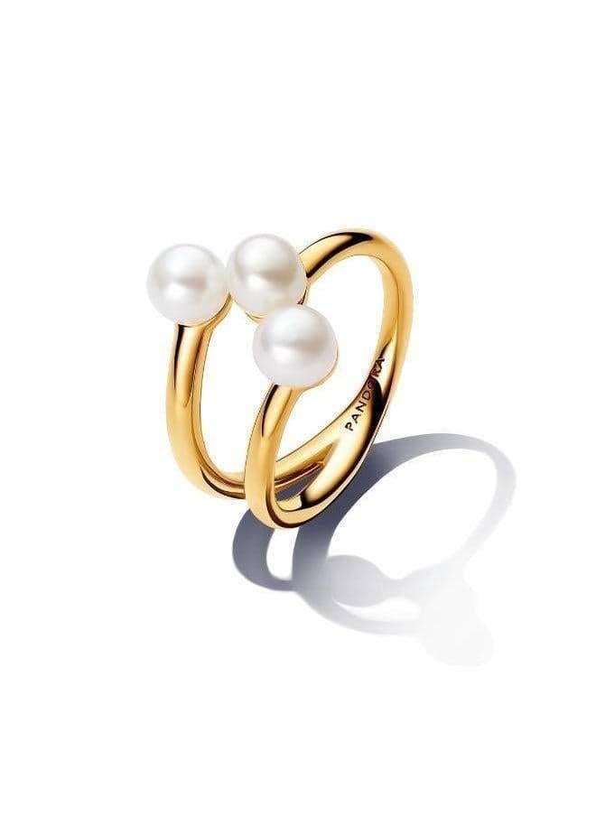 PANDORA 14K Gold-Plated Pearl Open Ring – Timeless Elegance - Image 1