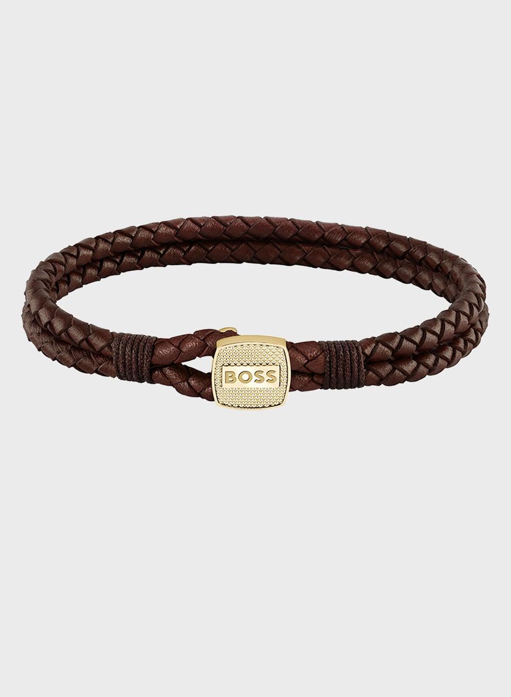 BOSS Casual Elegance: Men's Braided Leather Bracelet - Image 1