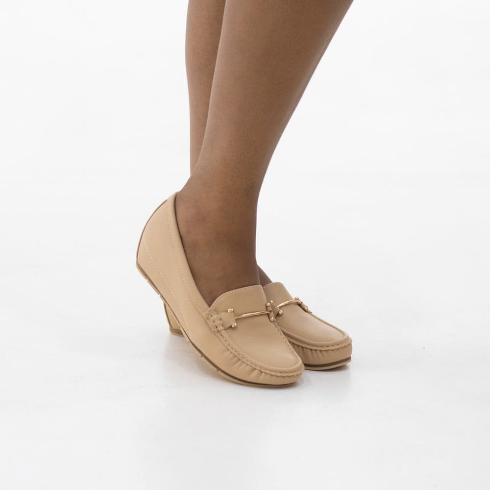 CYMA Beige Hidden Wedge Loafers with Gold Trim Detail - Image 1