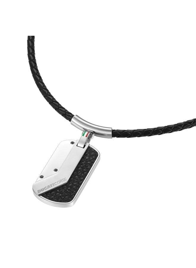 Ducati Corse Sfida Men's Black Leather & Silver Chain Necklace - Image 1